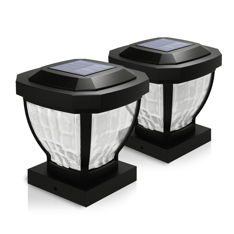Home Zone Security Solar Post Cap Lights - Decorative Glass LED Outdoor Fits 3.5 x 3.5 in. Post Lights, Black (2-Pack) - Image 1